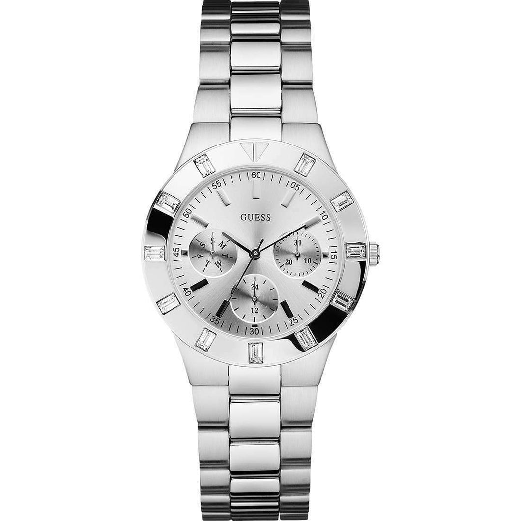 Orologio Guess Cassa In Acciaio Lucido E Satinato Con Cristalli Quadrante Silver